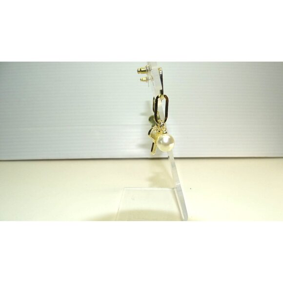 Gold-Tone Key & Pearl Dangle Earrings - Picture 2 of 5